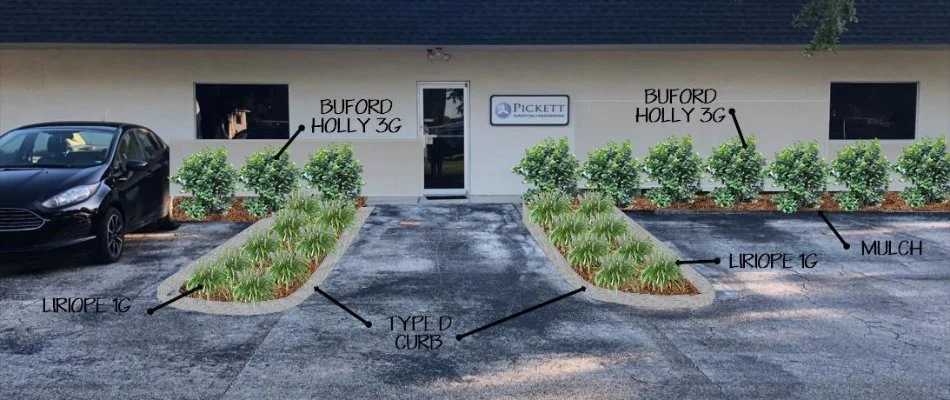 Commercial building in Bartow, FL, with 3D rendering for landscape design.