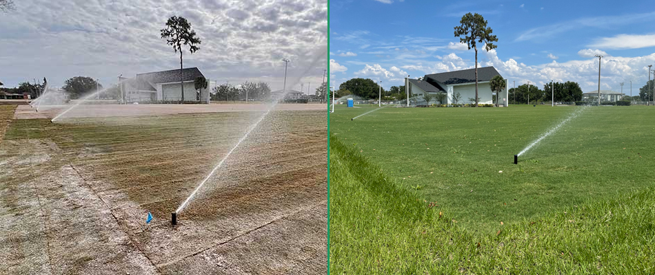 Testing the irrigation system and sprinkler heads at a sports field in Lakeland, FL.